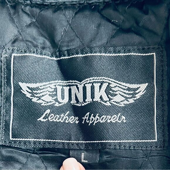 Unik Black Cropped Leather Jacket with Fringe, Harley Patches size Large - Picture 6 of 15